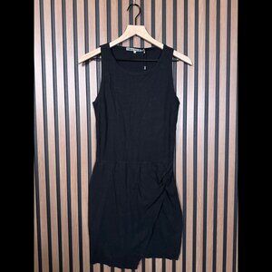 New Pam & Gela Shirt Dress Petite P Womens Black Faux Wrap Jersey Fabric Linen